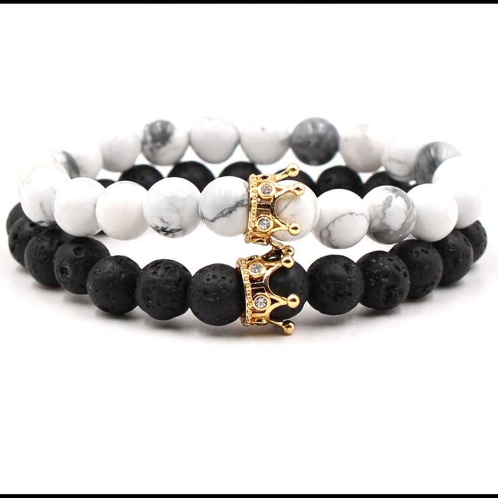 Lava Stone Bracelets set with Royal Crown